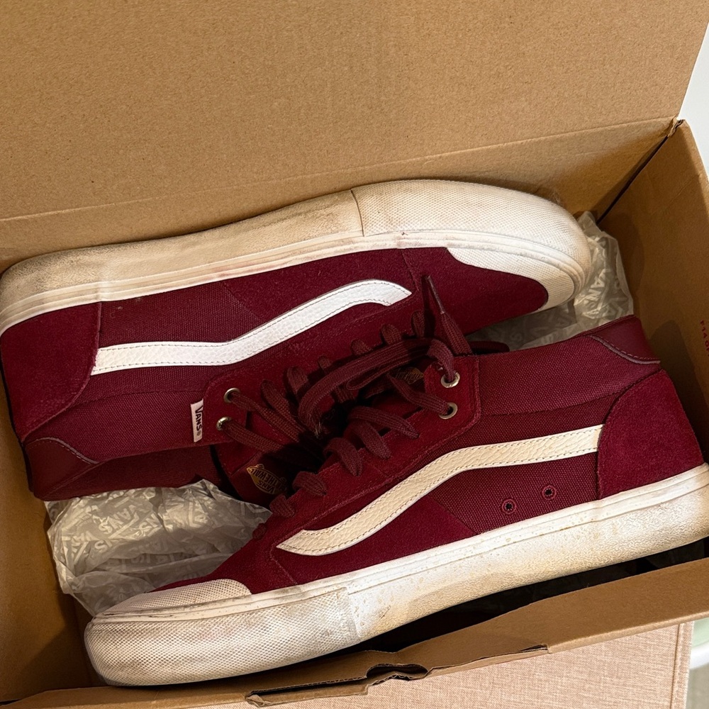 Vans Style 112 Mid Pro in Burgundy/White Shoes in Original Box - Picture 10 of 13